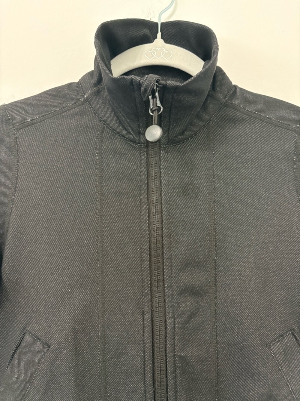 Lululemon Smocked Bomber Jacket Sz 2 Black Denim Slub EUC - Picture 2 of 9